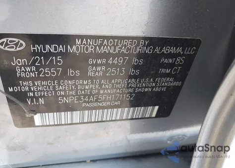 2015 Hyundai Sonata Limited z USA, uszkodzony, nr VIN 5NPE34AF5FH171152